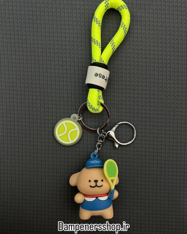 جاسوئیچی تنیس طرح سگ عروسکی با راکت | مدل Maltese